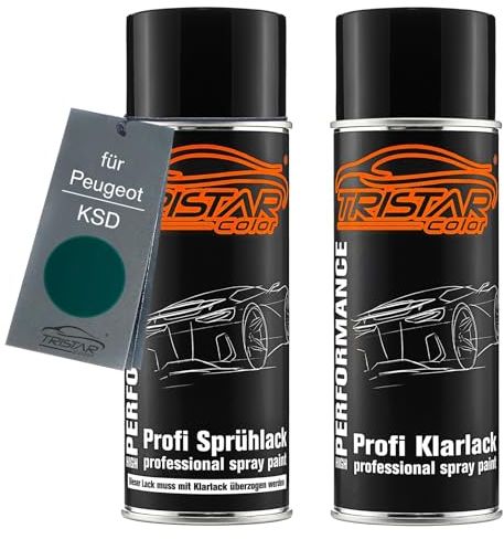 TRISTARcolor Autolack Spraydosen Set für Peugeot KSD Vert Longchamp Metallic/Vert Petipre Metallic Basislack Klarlack Sprühdose 400ml