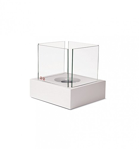 Tisch-ethanol-kamin Tisch-feuer Feuer-schale mit Schutz-glas-scheiben und Lösch-deckel weiss