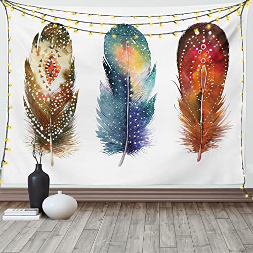 ABAKUHAUS Zeremoniell Wandteppich, Feder Tribal aus Weiches Mikrofaser Stoff Waschbar ohne Verblassen Digitaldruck, 150 x 110 cm, Orange Blau