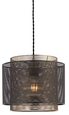 Brady Matt Black & Antique Brass Mesh Dual Shade Ceiling Pendant Light Fitting 340mm