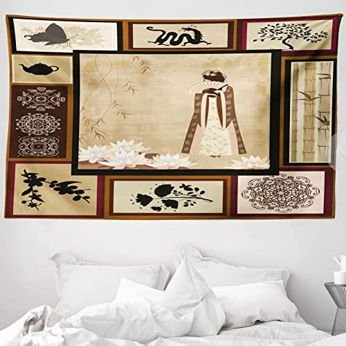 ABAKUHAUS orientalisch Wandteppich und Tagesdecke, Mädchen im Kleid Kultur aus Weiches Mikrofaser Stoff Waschbar ohne Verblassen Digitaldruck, 230 x 140 cm, Schwarz Beige