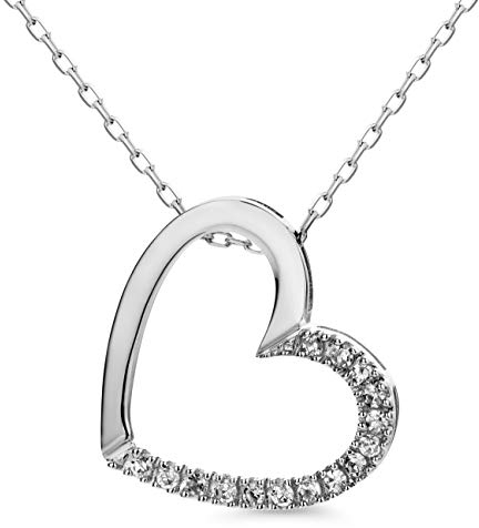 Orovi Schmuck Damen 0.10 Ct Diamant Hertz–Kette Gold mit Herzanhänger besetzt mit 15 natürlichen Diamanten im Brillantschliff in einer Krappenfassung Zeitlose klassisch Halskette Weißgold 9 Karat(375)