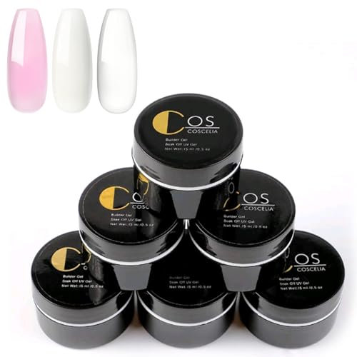 COSCELIA Gel Construction Ongle UV, 6pcs Rose Clair Blanc Nail Extension Gel et Modelage Gel UV/ LED pour Protéger les Ongles Cassés Manucure de Réparation Nail Art Ongles Faux Ongle Kit