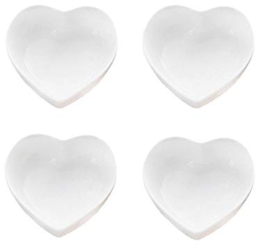 Cerámico Corazón Forma Salsa Plato, De múltiples fines Mini Condimento Platos Sushi Inmersión bol Aperitivo Platos Servicio Plato Platillos bol Amor Boda Regalo (Juego de 4) (Blanco)