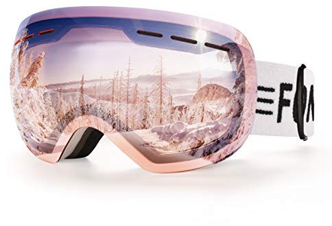 FONHCOO Ski Goggles for Men Women, Anti-Fog OTG Snowboard Glasses Detachable Lens Pink
