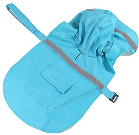 YAOTT Leicht Hunde Regenmantel mit Kapuze und Tasche wasserdichte Hundemantel mit Kragenloch und Sicheren reflektierenden Streifen Regenjacke Hundejacke für Mittelgroße und Groß Hunde Blauer See L