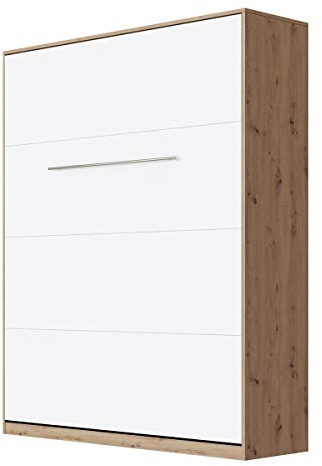 SMARTBett Standard 90x200 120x200 140x200 160x200 | Schrankbett, Wandbett, Wandklappbett fürs Gästezimmer, Büro, Wohnzimmer, Schlafzimmer Wildeiche/Weiss 160 Vertikal