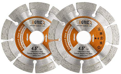 BGTEC Diamant Trennscheibe,2 Stück 4.5 Zoll 115 mm Allgemein Zweck Trockener oder nasser Diamant Trennscheibe für Segment-Diamanttrennscheibe aus Beton, Stein, Mauerwerk