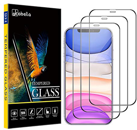 AKABEILA Cristal Templado Compatible con iPhone 11 Pro Protector de Pantalla para iPhone XS X 3 Piezas Full Cobertura Completa HD Sin Burbujas 9H Dureza Vidrio Templado Negro