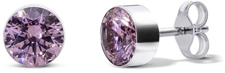 TIABELLE – Ohrstecker RISE aus Titan mit funkelnden Swarovski® Zirconias – Silberfarbene Ohrringe für Damen – allergenfrei & hautverträglich – Handmade in Germany (MAXI | 6,8mm ø | Pink)