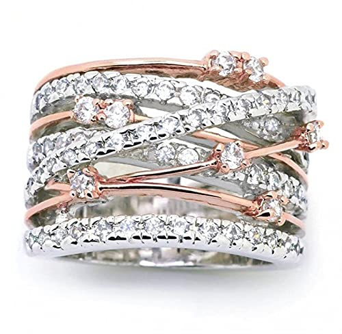 BAJIE Ehering 925 Sterling Silber Farbiger Glitzer Diamant Micro-Intarsien Zirkon Damenring Kreuz Geometrie Alle Größen Roségold