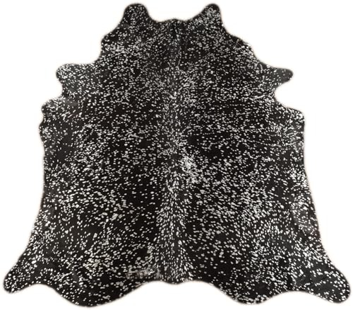 generisch Kuhfell Stierfell Teppich schwarz mit Silber Prägung ca. 220 x 190 cm aus Brasilien Kuhfell Silber Sprenkel