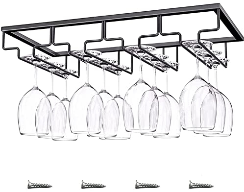 Support à Verre à Vin, Porte-verres à vin en métal, Porte-Verres à Pied Suspendu Support, Porte-Verres, avec Vis de Montage, 4 Rangées de Grande Capacité, pour Bar Cuisine, 40 x 22,5 x 6cm(Noir)