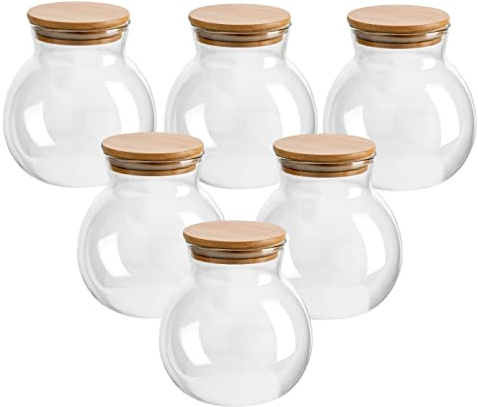 gouveo 6er Set Vorratsglas 1000 ml Kugelform aus Borosilikatglas mit Deckel - Vorratsdosen aus Glas - Aufbewahrungsglas für Küche und Haushalt