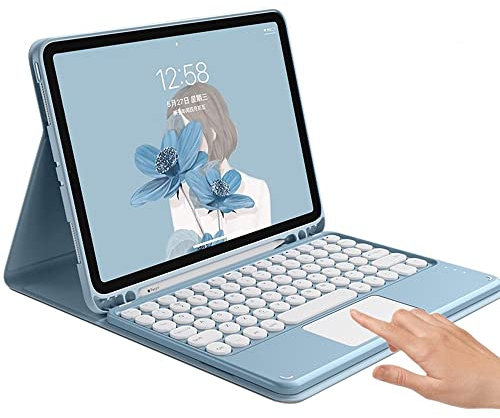HENGHUI Custodia per tastiera e mouse per iPad Air 13 (M3, M2)/iPad Pro 12,9 6a/5a/4a/3a generazione, custodia rimovibile con tastiera touchpad a colori carina con chiave rotonda (nero)