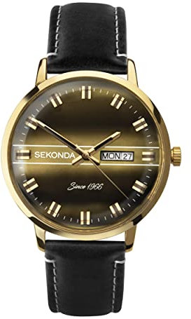 Sekonda Herren Quarzwerk Armbanduhr, 40.00mm Gehäusegröße mit Mehrfarbig analog Zifferblatt und schwarz Leder Armband 1950