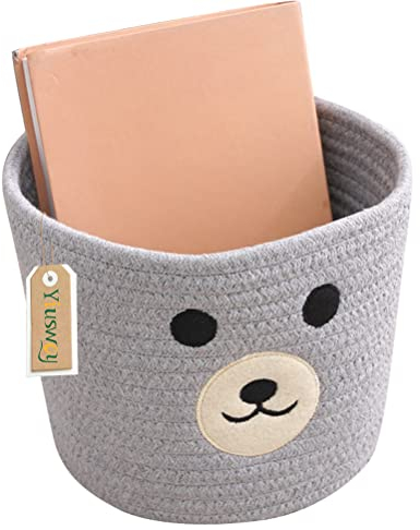 Yiuswoy Kleiner Aufbewahrungskorb aus Baumwollseil Geflochtener Aufbewahrungsbox Tier Deko Korb für Kinderzimmer, Küche, Bad, Büro (Bär Grau)
