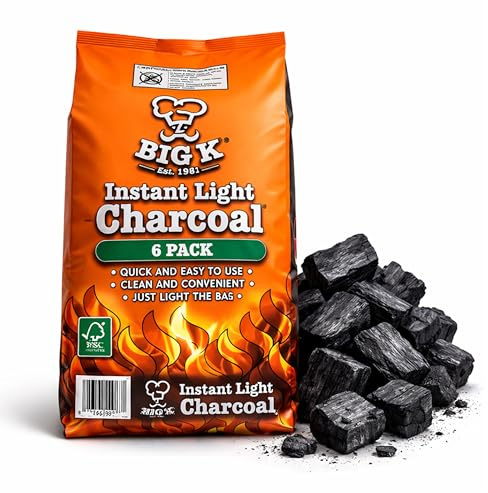 Big K Instant Light Lumpwood Charcoal Bags - 6x1kg BBQ Coals Instant Bags are easy to use. Take the stress out of your BBQ with Instant Charcoal. Comes with Topline Card