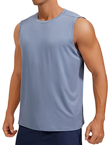 CRZ YOGA Trainings-Tanktops für Herren dehnbar schnell trocknend ärmellos Laufshirts sportliche Fitness-Tops Grau Blau L