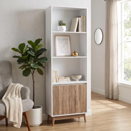 URBNLIVING 5 Tier Wooden Bookcase with 2 Door Base Cabinet | Freestanding Storage Display Shelf, Scandinavian Style Bookcase for Living Room, Bedroom & Home Office, 60 x 29 x 180 cm