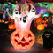 COSTWAY 182cm Aufblasbarer Halloween-Kürbis mit 3 Geistern, Halloween-Dekoration mit LED-Leuchten, für Hausgarten Rasen Garten Party, Outdoor-Ornamente, Selbstaufblasend