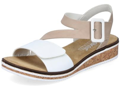 Rieker Women Sandals V3660, Ladies Strappy Sandals,Summer Shoe,Summer Sandal,Comfortable,Flat,White (Weiss Kombi / 80),39 EU / 6 UK