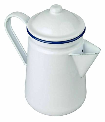 EliteKoopers 1Pcs White Enamel Coffee Pot Traditional Top Kettle Jug For Home, Kitchen Etc.