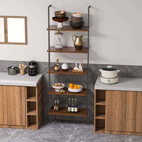 Cavoba Modernes Leiterregal, 5-stöckig, offenes Wandregal, Blumenständer, Utility-Organizer, Bücherregal (schwarz/braun)