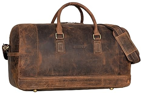 STILORD 'Edson' Leder Weekender Herren Große Damen Ledertasche Vintage Reisetasche Groß Handgepäck Reisegepäck Sporttasche Travel Bag wasserdichte Duffle Bag Echtleder, Farbe:Calais - braun