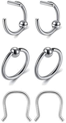 PiercingJak Nasenpiercing Fake Piercing Hoop Ringe 8mm Lippenpiercing Ohrringe Ohr Helix Septum Cartilage Ring Körper Piercing 16G Punk Schmuck