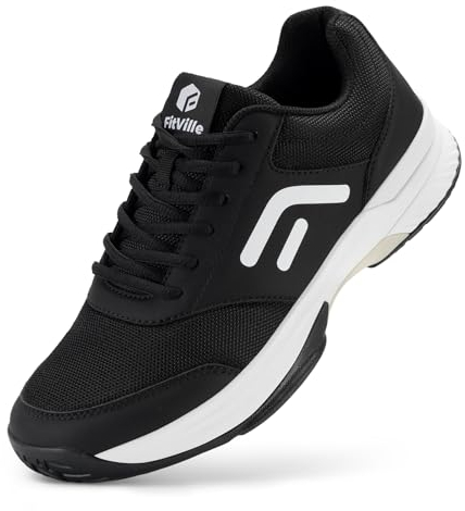 FitVille Weit Tennisschuhe Herren rutschfest Hallenschuhe Atmungsaktiv Badminton Schuhe Bequemen Fitnessschuhe Schwarz 43 EU Weit