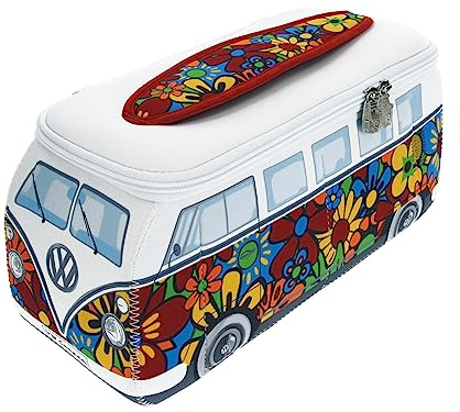 BRISA VW Collection - T1 Bulli Bus Kulturbeutel Kosmetiktasche | Volkswagen Universaltasche Waschbeutel, Wasserabweisend 4 Netzfächer Reisen Bad Werkzeug, Neopren, Flower/Bunt Klein