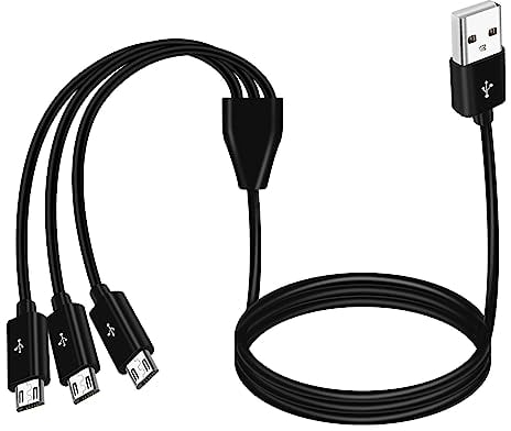 MEIRIYFA Cable divisor USB a micro USB, 3 en 1 USB 2.0 A macho a tres micro USB macho Sync cable de carga (negro, 1 m)