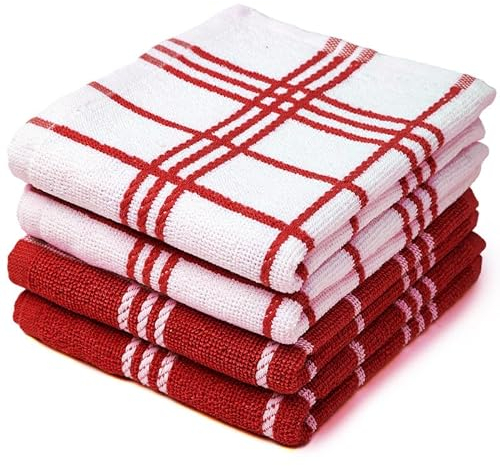 Encasa XO Küchenspiele und Küchenspiele Red Terry Toallas de Felpa de algodón hautement absorbantes | 60x40 cm | Vielseitig einsetzbar zum Waschen und Reinigen 4er-Satz