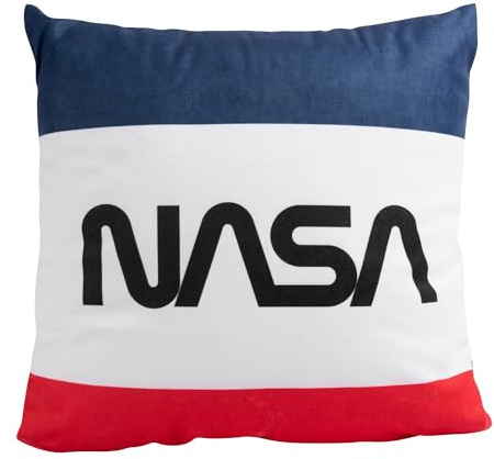 United Labels NASA Kissen, Kopfkissen 30x30 cm, Blau Weiß Rot, Sofakissen, Dekokissen für Weltall-Fans