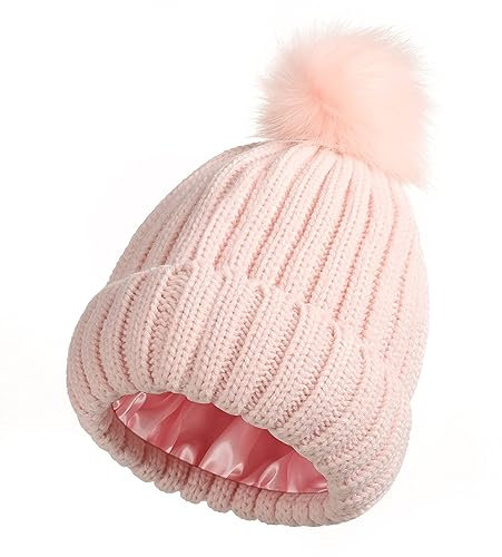 Salalacap Bonnet pour femme, Pom-rose détachable 1, Taille unique