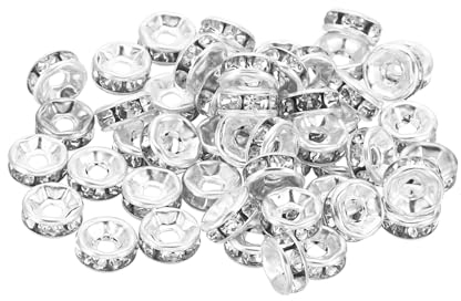 PATIKIL 6mm Spacer Beads, 100pcs Bead Spacers Rondelle Spacer Beads Rhinestone Small Round Bulk Glass Beads Crystal for Making DIY, Silver