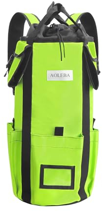 AOLEBA Arborist Rope Storage Bag Tree Climbing Rock Rope Bucket Backpack Rope Storage Bag Large Capacity 1680D Thicken Nylon Material with Hand Straps, Side Pockets - Neon Green