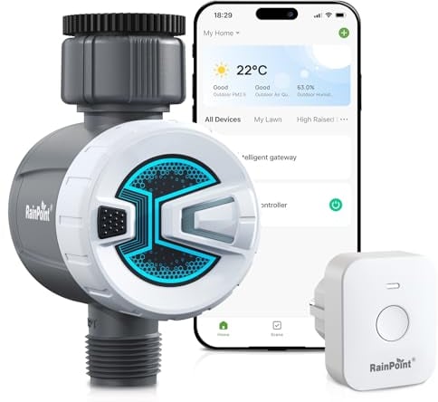 RAINPOINT Bewässerungscomputer WLAN, Automatische Bewässerung mit Zyklus-Soak-Modus, Smart APP-Fernbedienung über 2,4 GHz WiFi oder Bluetooth, WLAN Bewässerungssystem für Rasen und Garten