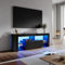 ELEGANT Black TV Unit Gloss 140cm TV Stand Cabinet with LED Lights Modern TV Entertainment Unit with 2 Glass Shelves and Drawer Handleless Design TV Cabinets for Living Room