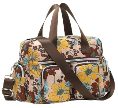 Kono Bolsos de Mano para Mujer con Estampado Floral, Grande Bolso Bandolera a Hombro, Bolsa Mensajero Cruzados Ligero e Impermeable con Múltiples Bolsillos (Caqui)