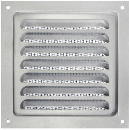 Rejilla de Ventilación de Aluminio Anodizado, Parrilla de Ventilación con Red Contra Insectos, Salida de Ventilación Interior/Exterior, Difusor de Aire con Malla Protectora. (12,5 x 12,5 cm)