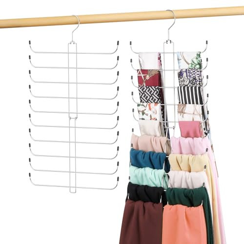 OMHOMETY Schal-Kleiderbügel für Schrank, 20 große Kapazität, Schal-Organizer, platzsparender Schalhalter, Hijab-Regal, Schrank-Organizer und Aufbewahrung, silberfarben, 2 Stück