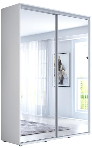 Meble Slupia - Garderobenschrank - Kleiderschrank mit 2 Spiegel und Schiebetüren - B 190 x H 242 x T 61 cm - Kleider Schrank Schlafzimmer, Flur - mit Kleiderstange - Maja 33Weiß