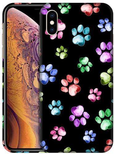 GlamCase for iPhone X/XS, iPhone X/XS Case - Dog Cat Paw Watercolour Print Design Printed Slim Fit Cute Plastic Hard Snap on Protective Designer Back Phone Case/Cover for iPhone X/XS.