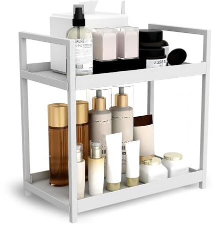 HARLIANGXY Organizer per Trucchi Grande, Organizzatore di Trucco, Organizer per Cosmetici, Organizzatore di Profumi, Organizer da Scrivania, per camera da Letto, Bagno, Cucina, 2 Strati, Bianco
