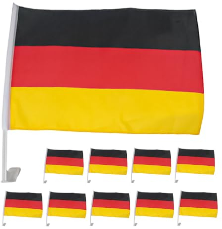 Murago - 10er Set Autofahne Deutschland ca.30x20cm - Flagge Fanartikel Auto Fahne mit Stab für Autofenster