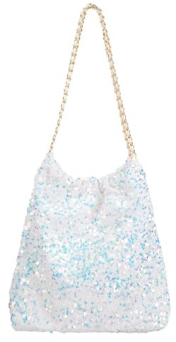 Meliyya Pailletten Beuteltasche Glitzer Shopper Tote Bag Schultertasche Glänzende Umhängetasche für College Party Alltags, Beige