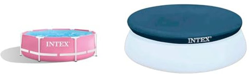Intex - 28292NP - Kit Piscine Tubulaire Ronde Metal Frame Pink/Rose(Ø) 2,44 x 0,76m & bâche Protection pour Piscine autoportante 2m44