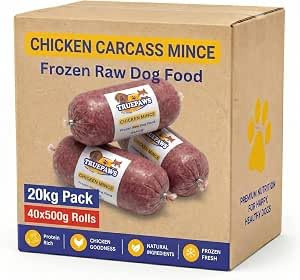 TRUEPAWS Raw Foods Premium Quality High-Protein Raw Dog Food - Frozen Chicken Mince - 20kg (40 × 500g) - Natural & Grain-Free Meal for Dogs - Natural Dog Meal